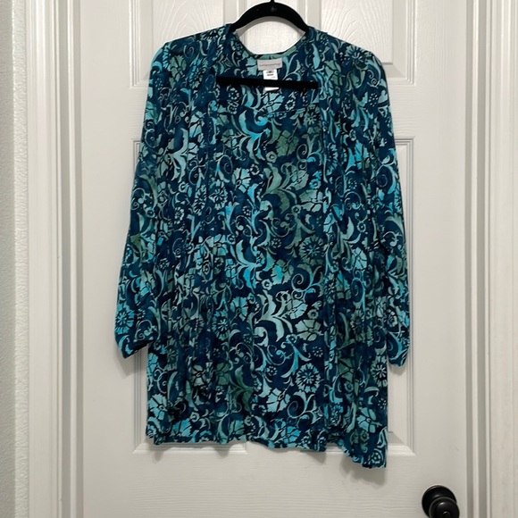 Soft Surroundings Jackets & Blazers - Soft Surroundings, Open Cardigan, Abstract, floral, medium, blues and turquoise